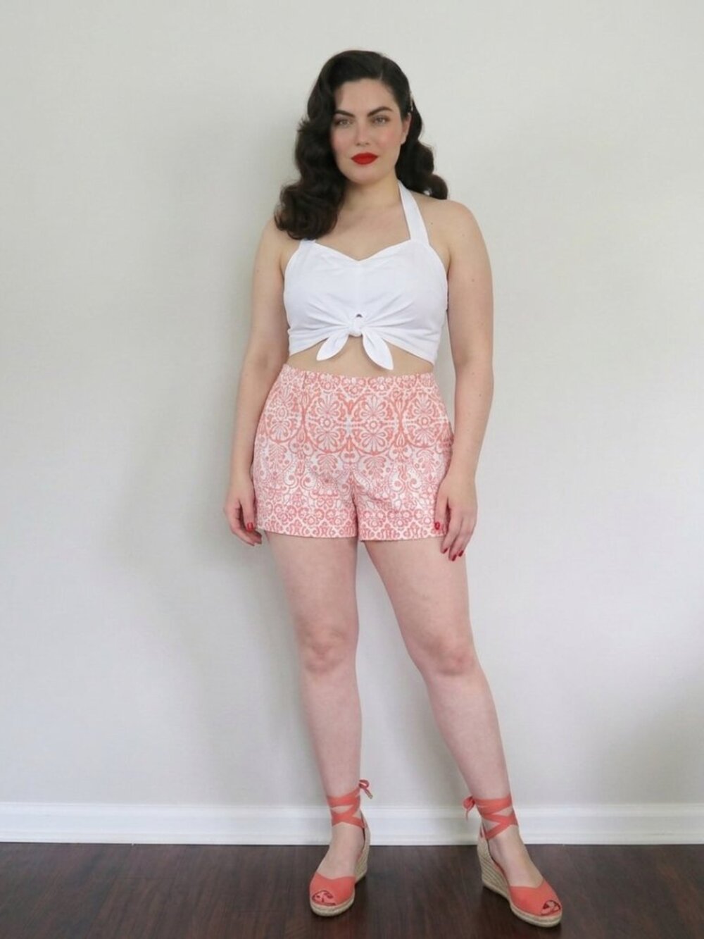 ELLE Coral & White Cotton Shorts
